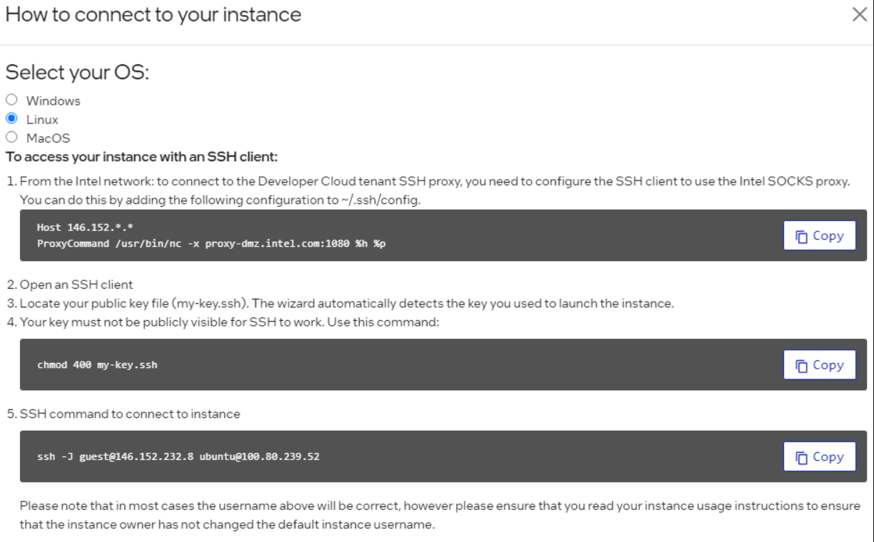 SSH command to connect to instance